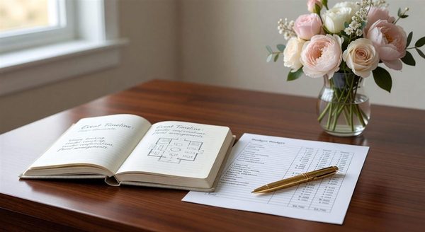 Woman planning a major life event with calendar and notebook on table