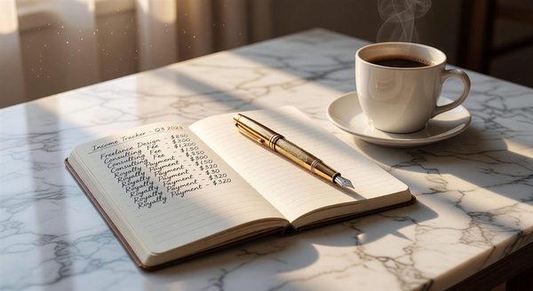 A printed quarterly dividend statement on a desk next to a notebook and pen